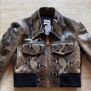 KHAITE Brown and Black Snake Print Leather Bomber Jacket Size-XS New